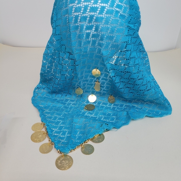Egyptian Traditional Coins Scarf Vintage Head Dancing Accessories Blue Lace - Picture 2 of 4